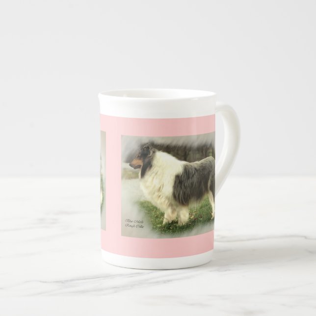 Caneca De Porcelana Presentes de Collie Rough Rough Blue (Frente Esquerda)