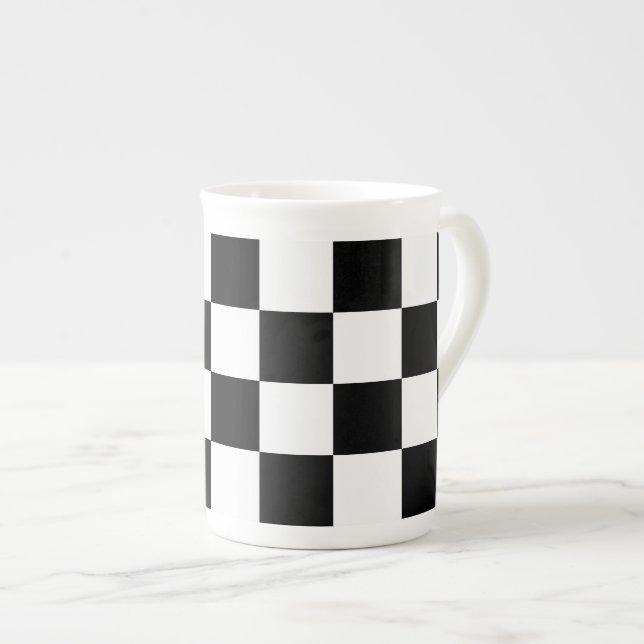 Caneca De Porcelana Preto e branco verificados (Frente Esquerda)