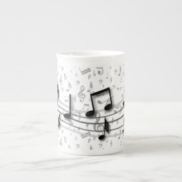 Caneca De Porcelana Preto personalizado e notas musicais cinzentas