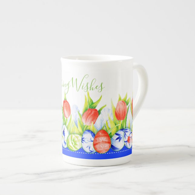 Caneca De Porcelana Primavera Tulipas Páscoa Osso China Tumg (Frente Esquerda)