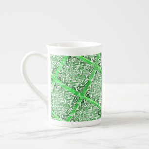 Caneca De Porcelana Quadrados, azulejo falso, folhagem verde falsa