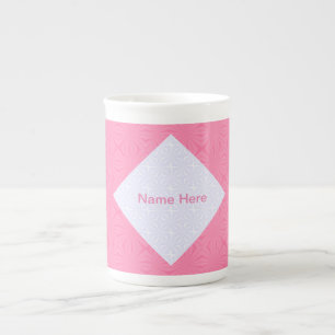 Caneca De Porcelana Quadrados ondulados brancos e rosa claro personali