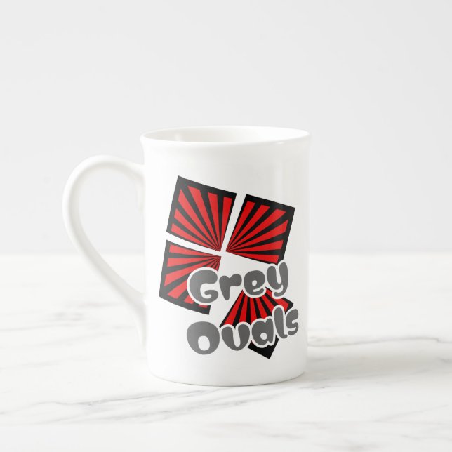 Caneca De Porcelana Quadrados vermelhos com vigas e ovais de Cinza (Esquerda)