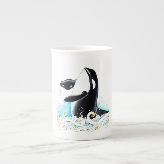 Caneca De Porcelana Quebra de casca de baleia de orca (Frente)