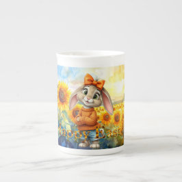 Caneca De Porcelana Rabbit orange jumper sunflowers Happy Easter