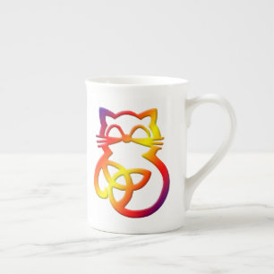 Caneca De Porcelana Rainbow Trinity Knot Celtic Cat Bone China Mug