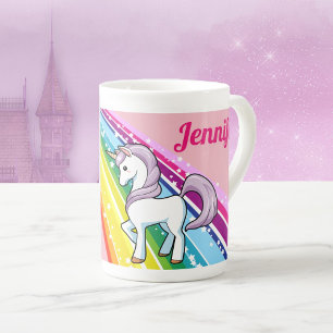 Caneca De Porcelana Rainbow Unicorn Little Girl's Cup Personalize NAME