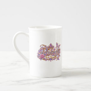 Caneca De Porcelana Rainha de Cristal Elegância Floral Rosa