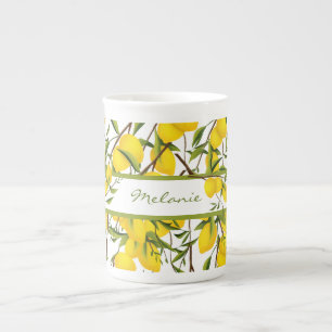 Caneca De Porcelana Ramais de Árvores de Limão de Citrus Summery