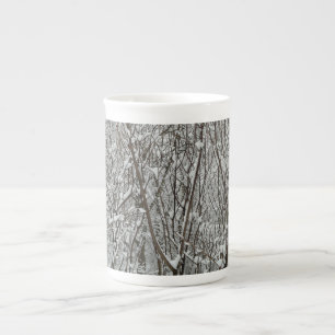 Caneca De Porcelana Ramificações cobertas por neve Abstrato de inverno