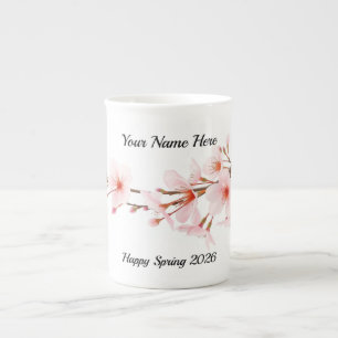 Caneca De Porcelana Ramo de Cerejeira Florido Personalizado