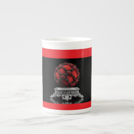 Caneca De Porcelana Red And Black Mandelbrot Sphere On Silver Pedestal