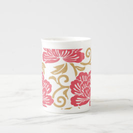 Caneca De Porcelana Red Dourado Japan Floral Kimono