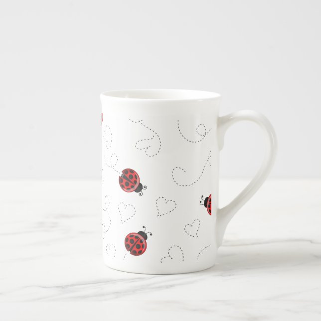 Caneca De Porcelana Red Ladybug Beetle Insect Lover Black Hearts (Direita)
