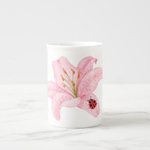 Caneca De Porcelana Red Ladybug cor-de-rosa Lily Flower