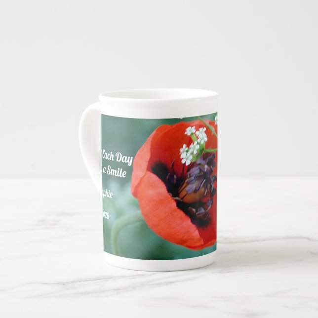 Caneca De Porcelana Red Poppy Bloom with Grace Bone China Mug (Frente Esquerda)