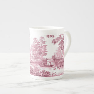 Caneca De Porcelana Red Toile French Pastoral Bridge Boat Vintage
