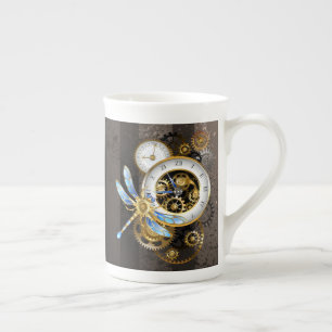 Caneca De Porcelana Relógio Steampunk com Dragonfly Mecânica
