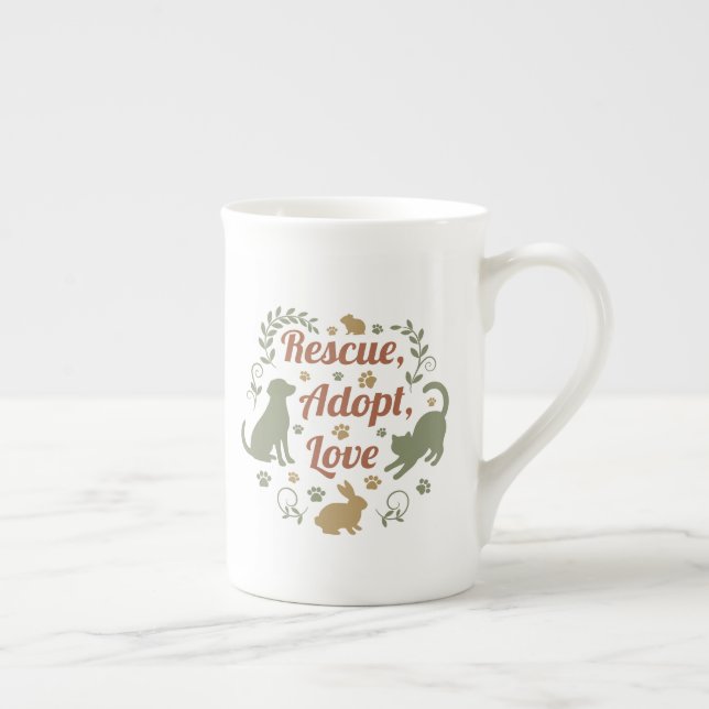 Caneca De Porcelana Rescue, Adopt, Love (Direita)