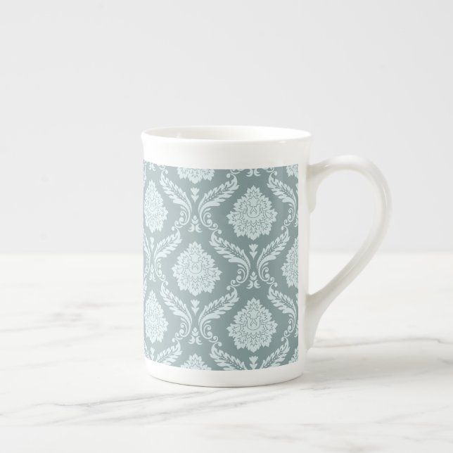 Caneca De Porcelana Rococo Damask Pattern Duck Egg Blue+Teal (Direita)