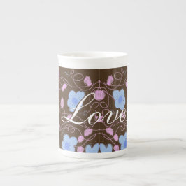 Caneca De Porcelana Rosa Castanho E Azul