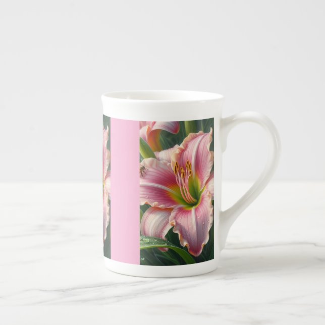 Caneca De Porcelana Rosa Daylily Floral (Direita)