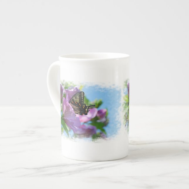 Caneca De Porcelana Rosa de Sharon com borboleta (Frente Esquerda)