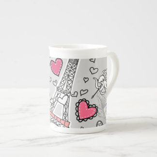 Caneca De Porcelana Rosa floral e cinza do preto da torre Eiffel de