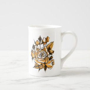 Caneca De Porcelana Rosas, arte floral gráfica, flores rosas floresce