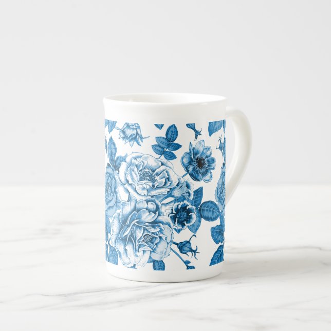 Caneca De Porcelana Rosas azuis (Frente Esquerda)