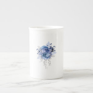Caneca De Porcelana Rosas azuis