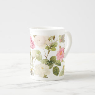 Caneca De Porcelana Rosas da Sépia Rosa Vintage - Ilustração Sombra