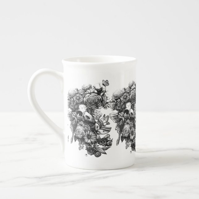 Caneca De Porcelana Rosas e Mariposas - Preto (Esquerda)