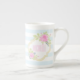 Caneca De Porcelana Rosas rosa-Rico-monograma Osso-do-mar-azul China M