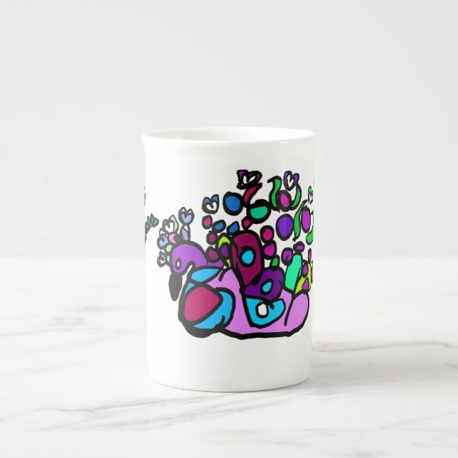 Caneca De Porcelana Rosas roxas de pavão  (Frente)