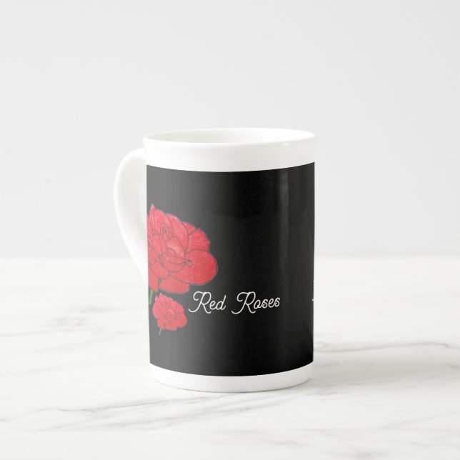 Caneca De Porcelana Rosas Vermelhas  (Frente Esquerda)