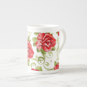 Caneca De Porcelana Rosas vermelhas de Mug-Vintage da China Óssea