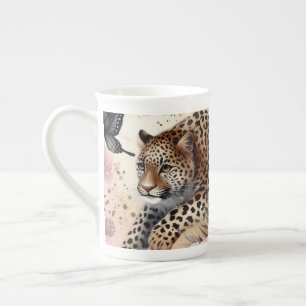 Caneca De Porcelana Salto de Leopardo e Rosa Mug