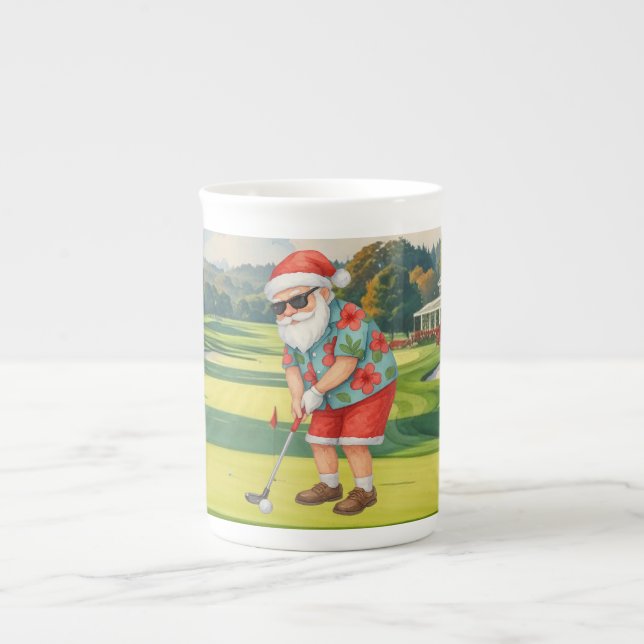 Caneca De Porcelana SANTA CLAUS is golfing Christmas Holiday  (Frente)
