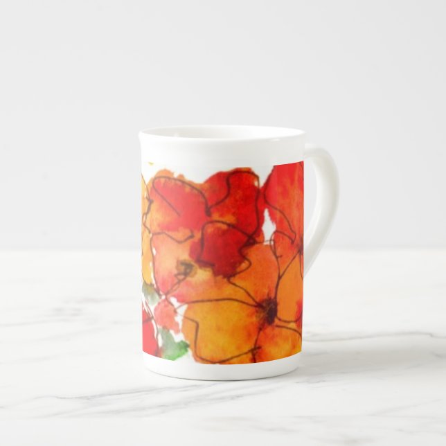 Caneca De Porcelana Scarlet and Orange Wallflower Bone China Mug (Frente Esquerda)