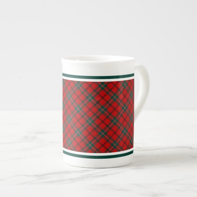 Caneca De Porcelana Scott Family Tartan Red e Forest Green Xadrez (Frente Esquerda)