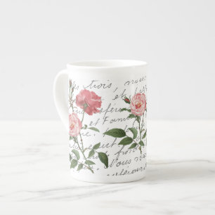 Caneca De Porcelana Scripts franceses Vintage Rosa Postcard Mug