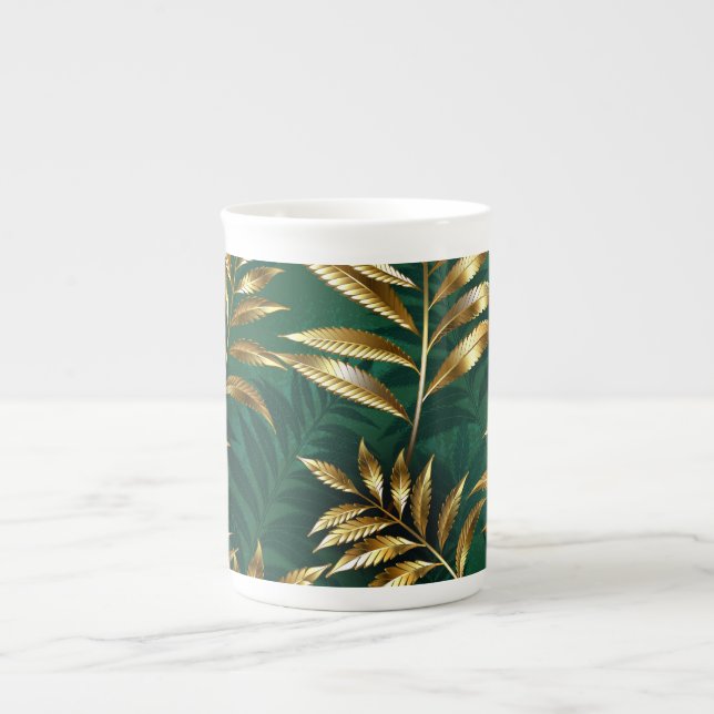 Caneca De Porcelana Seamless pattern with golden ferns (Frente)