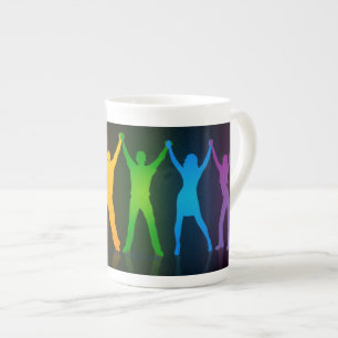 Caneca De Porcelana Seis silhuetas em pé de Slipperyjoe com braços lev
