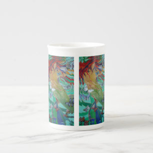Caneca De Porcelana Sereia Nadando com Borboletas Fantasia Arte