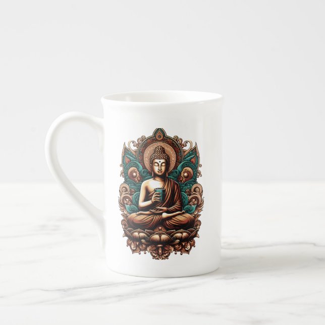 Caneca De Porcelana Serene Buddha, Café e Estátua de Escultura Zen (Esquerda)