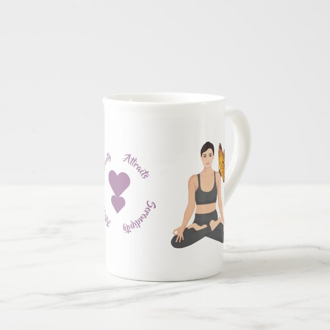 Caneca De Porcelana Serenity Atrai Serendipity Yoga Butterfly Love (Frente Esquerda)