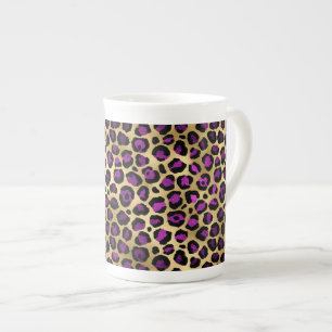 Caneca De Porcelana Série Leopardo roxa e Dourada Design 4