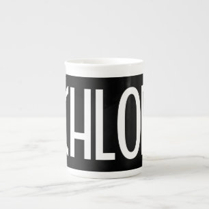 Caneca De Porcelana Seu Nome, Texto Branco Negrito   Preto