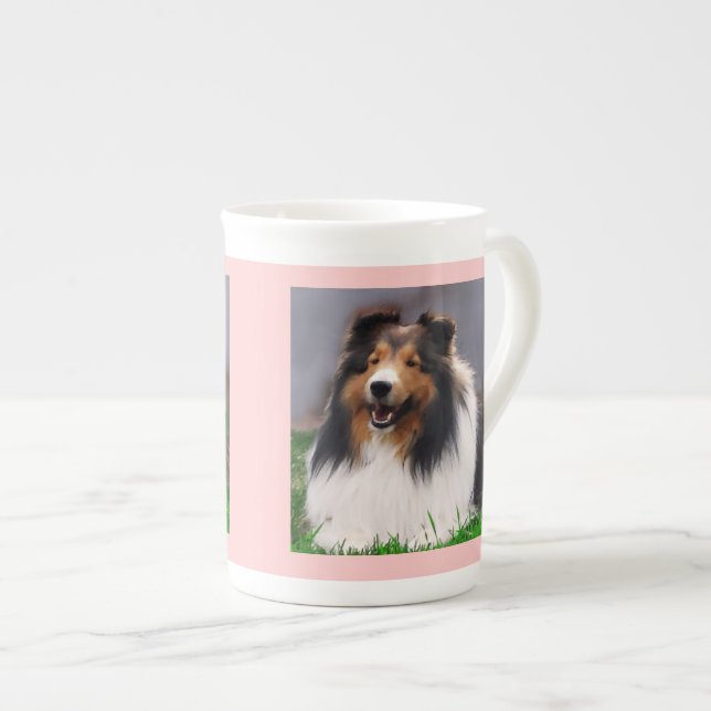 Caneca De Porcelana Shetland Sheepdog Art (Frente Esquerda)